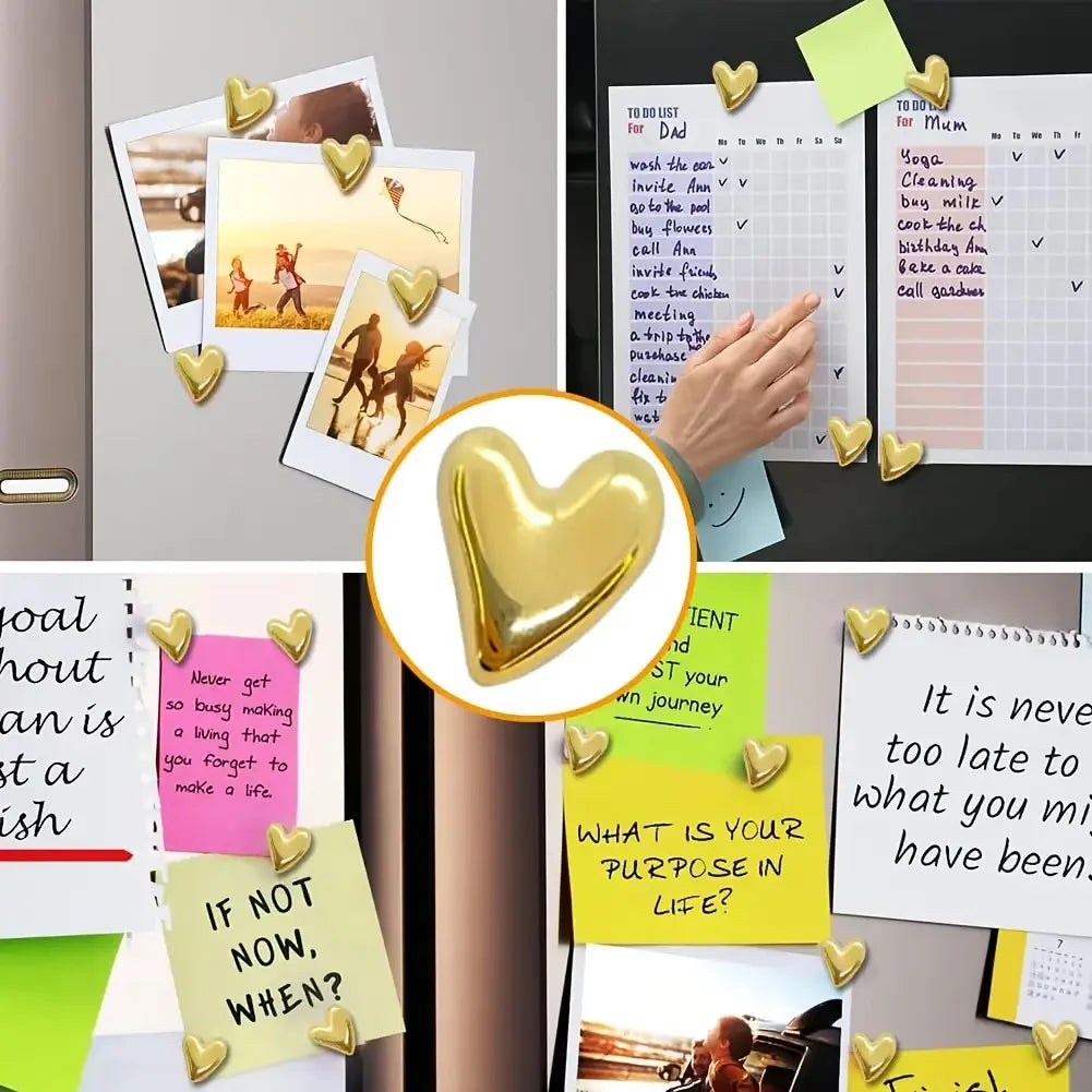 Gold Heart Fridge Magnets Set