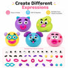 A bundle of colorful squishy toys featuring various faces and expressions in purple, green, yellow, blue, and pink.