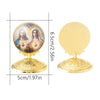 A gold-colored religious ornament featuring a depiction of Jesus and Mary on a circular disc.