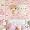 Pinkes und weißes süßes Anime-Tapestry Wanddeko mit einem Hasen- und Cupcake-Muster