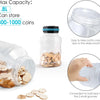 A clear plastic jar filled with gold coins, demonstrating its capacity and ease of use.
