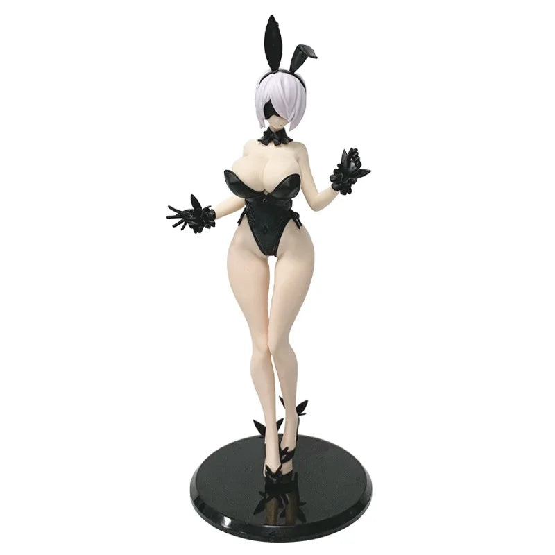 Anime-style mechanic girl collectible figure with white hair, black outfit, and rabbit ears.