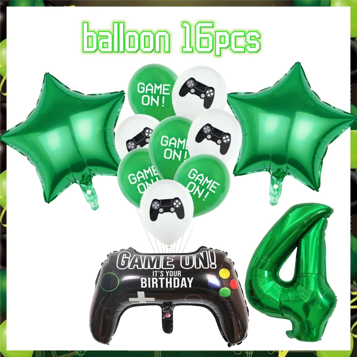 Green Video Game Birthday Party Supplies Kit with Gamepad Balloons