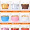 Display of nine different colored gold and silver greaseproof cupcake liners.
