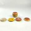 A set of four magnetic hamburger fidget slider toys in various colors and designs.