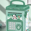 A green electronic ATM safe box piggy bank with a paw print design for kids