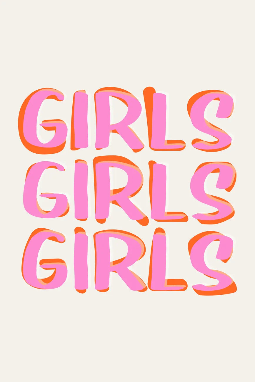 Text art spelling out GIRLS repeated in large, rounded pink and orange letters.