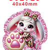 A cute white bunny charm with pink glitter accents and a paw print design.