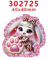 A cute white bunny charm with pink glitter accents and a paw print design.