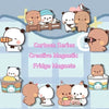A collection of cute cartoon panda fridge magnets featuring various expressions and themes.