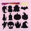 A set of black Halloween silhouette cards and rainbow scratch art cards for kids