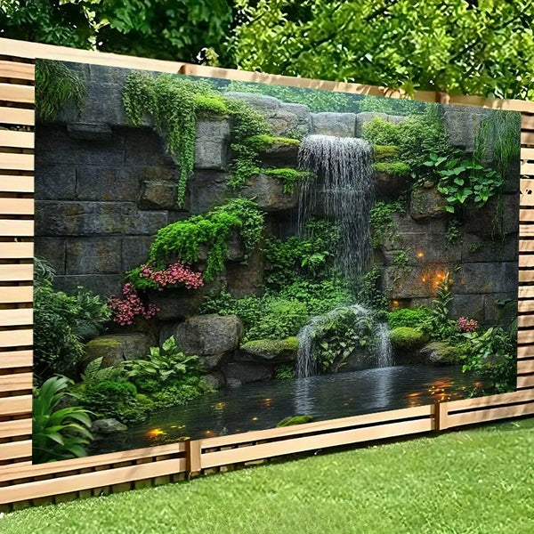 Waterfall & Green Plant Backdrop Banner