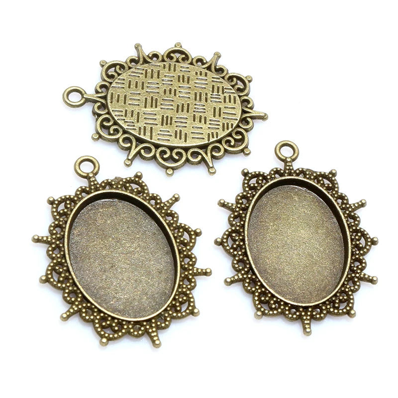 Vintage Style Cameo Pendant Bases with Ornate Gold or Silver Finish