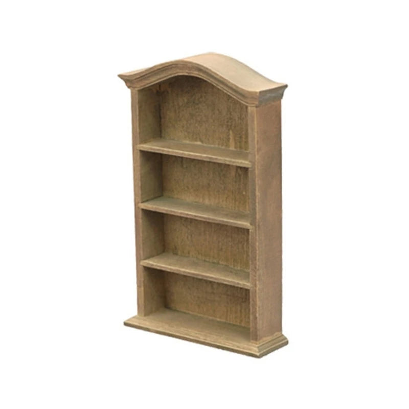 Mueble de exhibición de muebles en miniatura de madera a escala 1:12 con tres estantes.