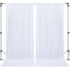 White wrinkle-free polyester backdrop curtains hanging vertically on a stand.