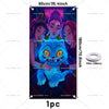Anime demon hunters party backdrop featuring three female characters and a blue cat