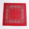 A red fabric featuring white embroidery in a geometric pattern, likely part of a classic cowboy costume set.