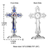 Front and back views of a silver metal crucifix desk cross with a self-adhesive base