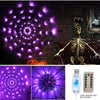 Purple LED string lights shaped like a spider web for Halloween decor