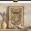 A canvas print featuring a detailed illustration of woodland mice and mushrooms framed in a vintage style.