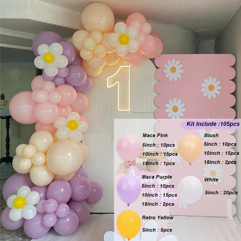 A kit of colorful balloons including pink, purple, yellow, and white balloons for decoration.