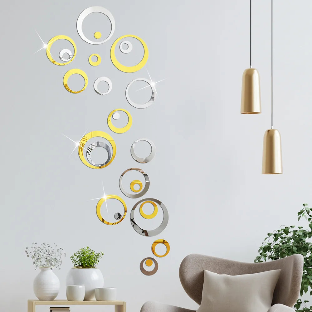 Set of 24 Gold & Silver Mirror Circle Wall Stickers