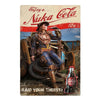 Vintage metal wall sign featuring a woman in a pirate outfit drinking Nuka Cola