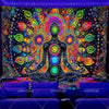 UV reactive chakra lotus tapestry wall hanging featuring vibrant colors and intricate patterns.