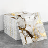 Stack of faux marble 3D self-adhesive wall tiles featuring white marble with gold veining