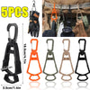 Five durable glove clip holders in black, orange, and olive green colors shown with dimensions.