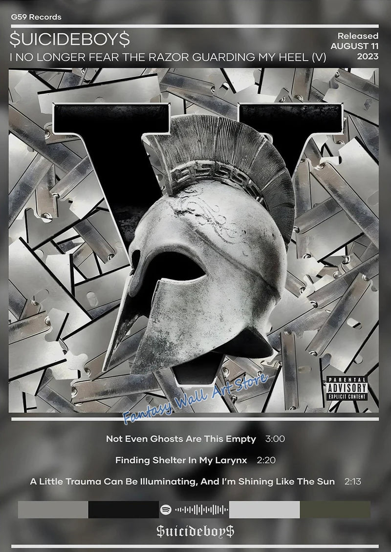 Album cover art for Suicideboy featuring a metallic mask and abstract background.