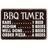 Vintage Metall-BBQ-Timer-Schild mit Stufen für selten, mittel, durch und Pizza bestellen