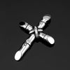 A silver stainless steel cross necklace pendant with a textured design.