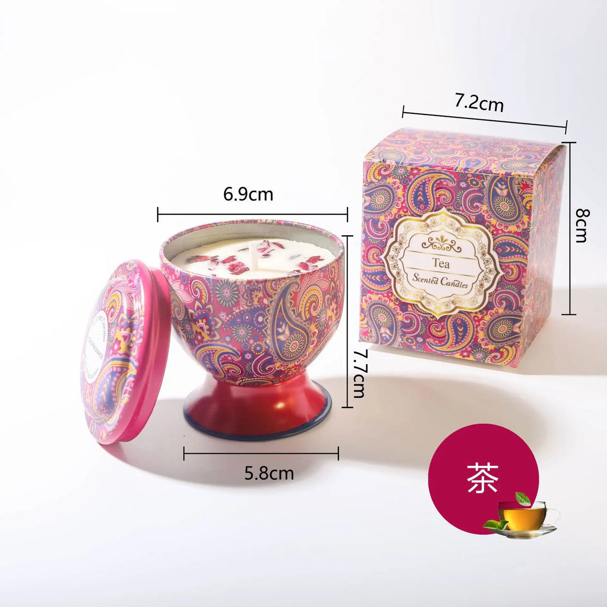 A gift set featuring a tea candle in a decorative glass holder and a box, packaged for aromatherapy.