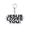 Silber-Acryl-Anhänger mit der Gravur JESUS LOVES YOU.