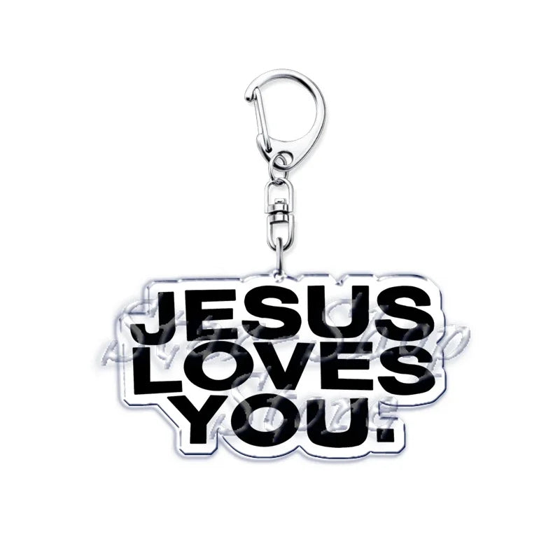 Silber-Acryl-Anhänger mit der Gravur JESUS LOVES YOU.