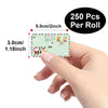 A hand holds a roll of Christmas gift tags stickers, showing the size and quantity per roll.