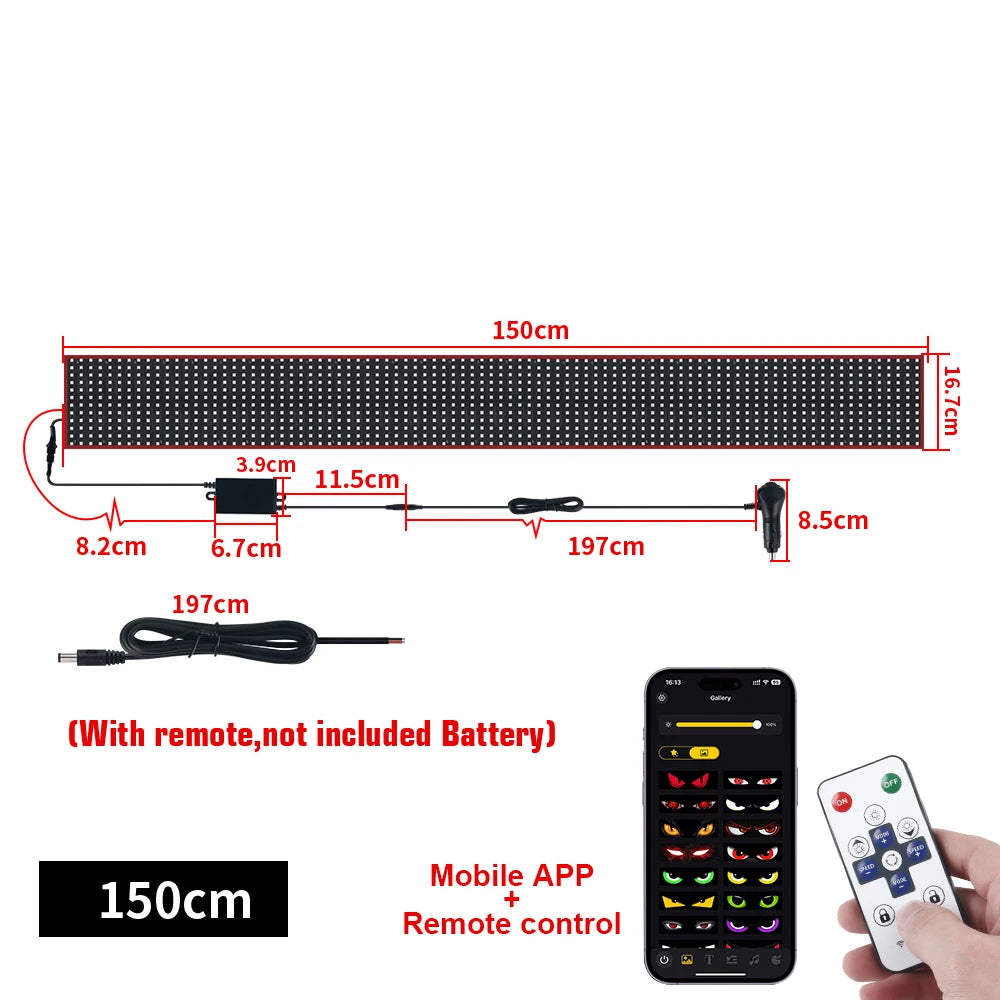 Flexible LED matrix display panel with remote control and mobile app for customizable lighting