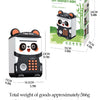 A black and white automatic piggy bank with a fingerprint lock is shown next to its packaging box.