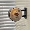 Retro coffee cup magnetic fridge decor with a soft glow featuring a cat and coffee design