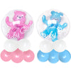 Pink and blue foil balloons shaped like bears for birthday and baby shower decorations