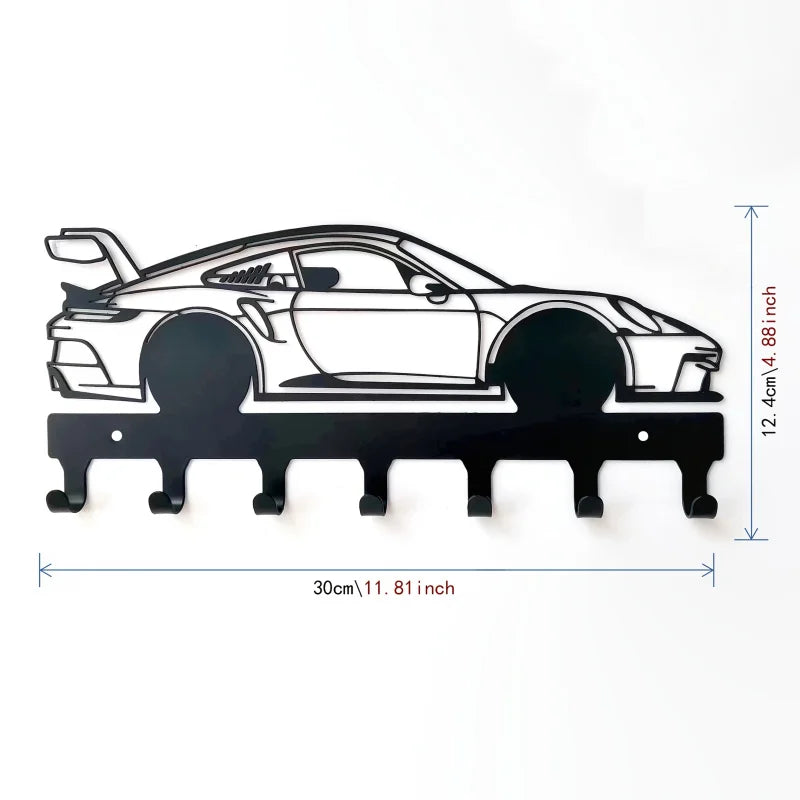 Industrial Wall-Mounted Key Holder with 7 Metal Hooks