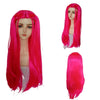 A vibrant pink long braid wig with a side ponytail shown on a mannequin head.