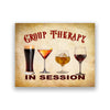 Vintage print featuring three glasses of alcoholic beverages in a group therapy session context.