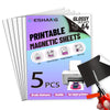 A stack of glossy A4 printable magnetic sheets for inkjet printers with various DIY and gift card examples.