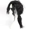 A black wig styled in a long braid is displayed on a mannequin.