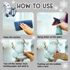Instructions for using a Christmas squirrel static cling window decoration to clean glass and remove bubbles.