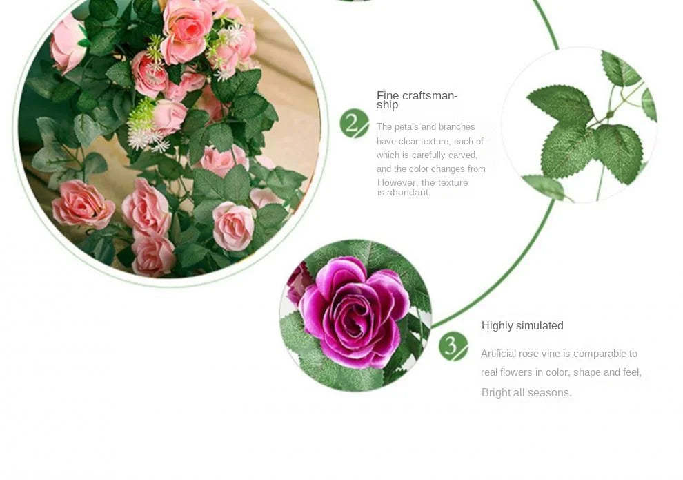 Silk Rose Hanging Vine - Faux Flower Garland for Home Décor