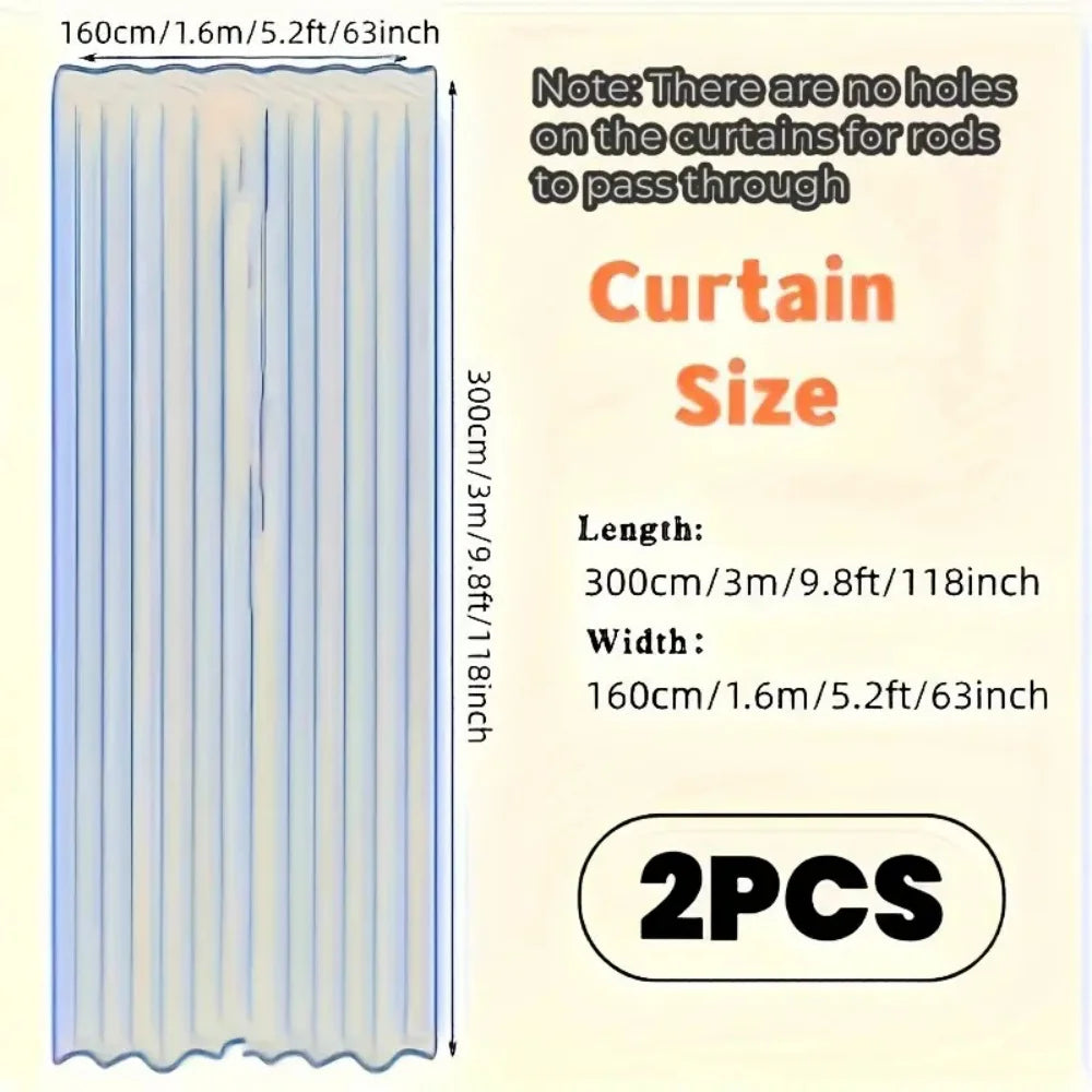 A vertical light blue tulle backdrop curtain measuring 300cm long and 160cm wide, sold as a set of two pieces.