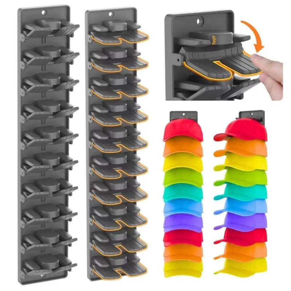 Wall-Mounted Hat Organizer with Spring Clips